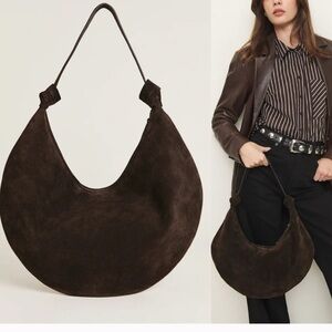 Reformation Rhea Boss Brown Suede Knotted Hobo Bag New NWT